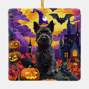 Ornement En Céramique Éffrayant écossais Terrier Citrouille de sorcière