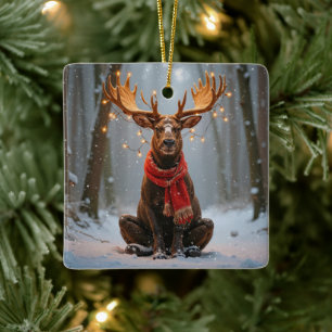 Ornement En Céramique Élan de Noël avec lumières de fête