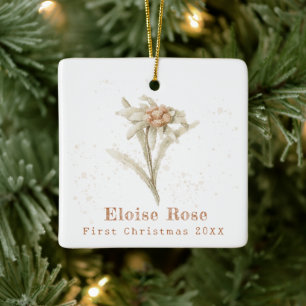 Ornement En Céramique Elégant bébé premier Noël Edelweiss