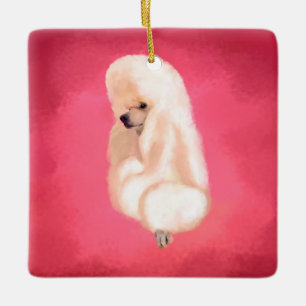Ornement En Céramique Elégant blanc de caniche pastel fuchsia