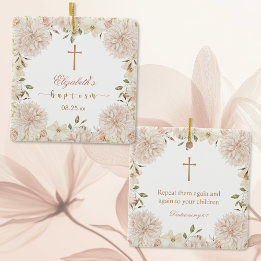 Ornement En Céramique Élégant Boho Rose Floral Baptism Ornament