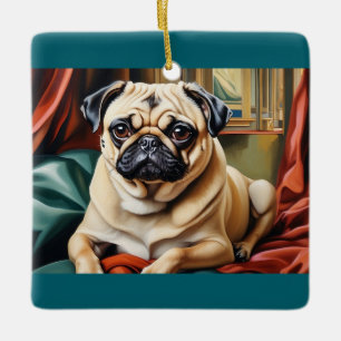 Ornement En Céramique "Élégant Carlin Portrait Ornament