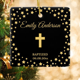 Ornement En Céramique Elégant Croix d'or Baptême de baptême Communion