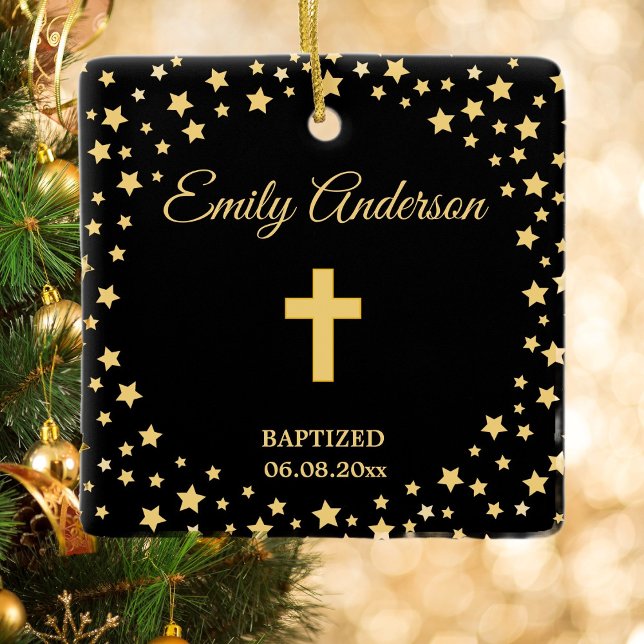 Ornement En Céramique Elégant Croix d'or Baptême de baptême Communion (Créateur téléchargé)