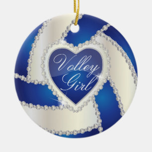 Ornement En Céramique Élégant Diamond Heart Dark Blue Volleyball
