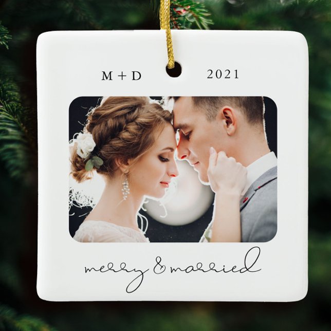 Ornement En Céramique Elegant Elegant Merry Maried Wedding Photo (Créateur téléchargé)