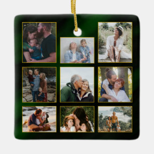 Ornement En Céramique Elégant Emerald Green Gold Cadres Photo Noël