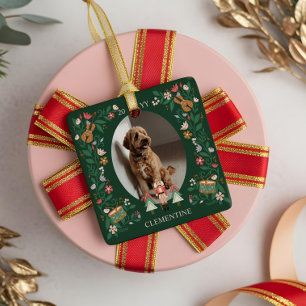 Ornement En Céramique Elégant Floral Pet Photo Noël Noisette
