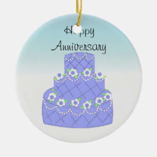 Ornement En Céramique Elégant gâteau d'anniversaire bleu