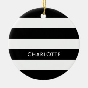 Ornement En Céramique Elégant luxe personnalisé noir et blanc rayé