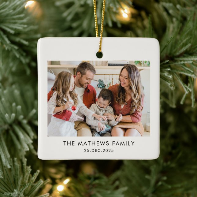 Ornement En Céramique Elegant Modern Minimal Family Photo Christmas (Arbre)