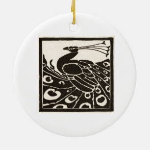 ORNEMENT EN CÉRAMIQUE ÉLÉGANT PEACOCK BLANC NOIR