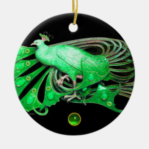 ORNEMENT EN CÉRAMIQUE ELÉGANT PEACOCK EN ÉMERAUDE VERT