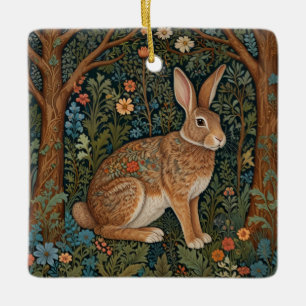Ornement En Céramique Élégant retro lapin boisé boisé fleuri