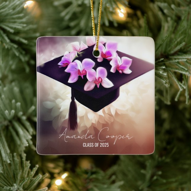 Ornement En Céramique Élégant Unique Orchidées Graduation (Arbre)