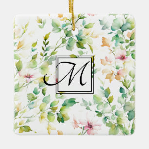 Ornement En Céramique Elégant vert fleurs sauvages d'aquarelle