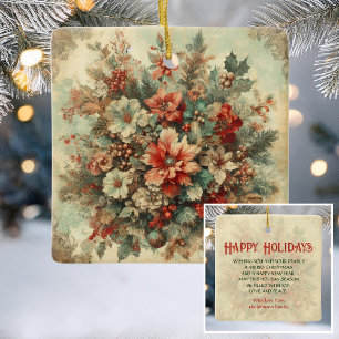 Ornement En Céramique Elégante Fleurs de Noël Vintage