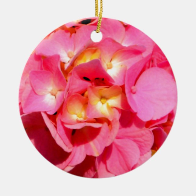 Ornement En Céramique Elégante hydrangée rose fleurie rose (Devant)