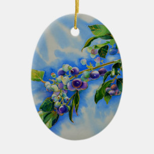Ornement En Céramique Elégante peinture à l'aquarelle de bleuet