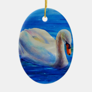 Ornement En Céramique Elégante peinture d'aquarelle de cygne blanc