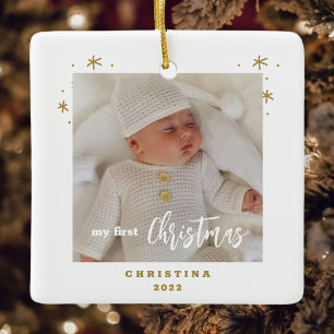 Ornement En Céramique Élégante photo C de mon premier bébé de Noël à 2 f