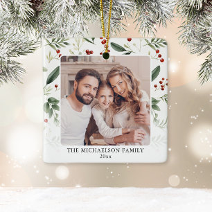 Ornement En Céramique Élégante photo de famille Noël avec verdure