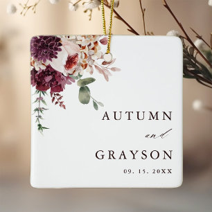 Ornement En Céramique Élégante Photo de Mariage Floral Romance d'Automne