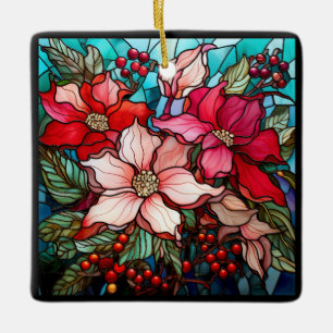 Ornement En Céramique Élégantes Poinsettias de Noël Rouge Coloré