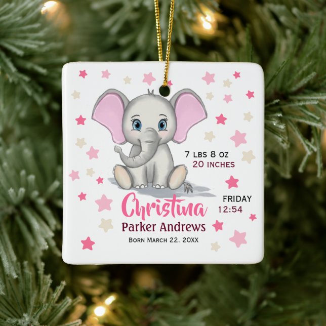 Ornement En Céramique Eléphant bébé mignon avec oreilles roses statistiq (Arbre)