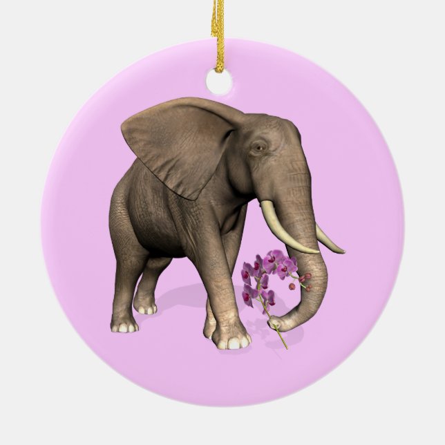 Ornement En Céramique Elephant With Pink Orchid (Dos)