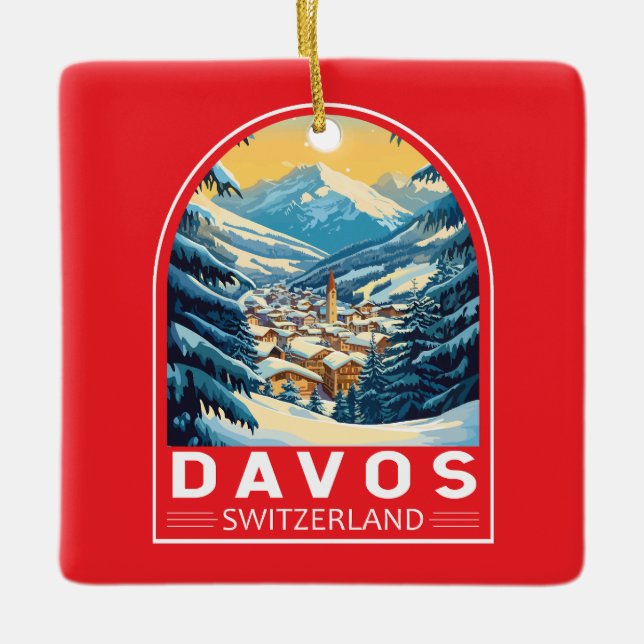 Ornement En Céramique Emblème d'art voyage Davos Suisse (Devant)
