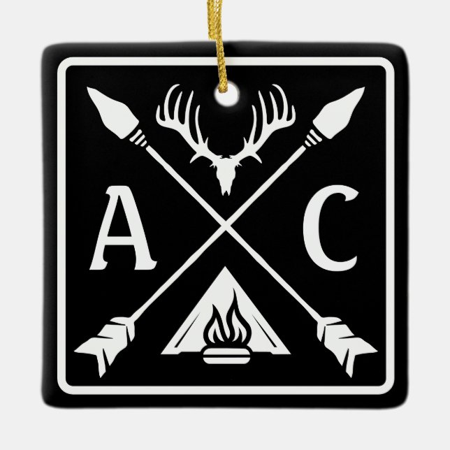 Ornement En Céramique Emblème Rustique Initiales Extérieures (Devant)