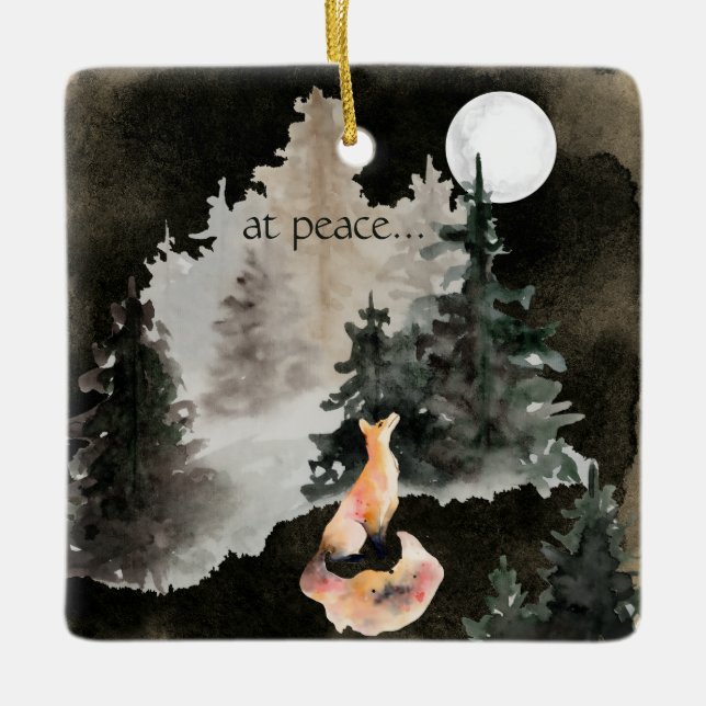 Ornement En Céramique en paix ~ Fox et Pleine lune Woodland (Devant)
