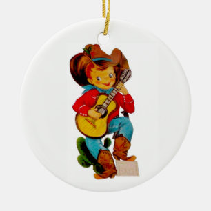 Ornement En Céramique Enfant chanteur de cowboy