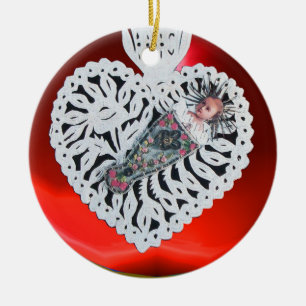 Ornement En Céramique Enfant Jésus, Antique Noël Papier Cardiaque Carvin