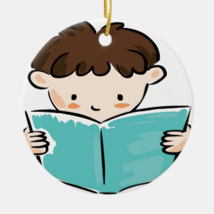 Ornement En Céramique Enfant lisant un livre