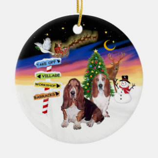 Ornement En Céramique Enseignes de Noël - Deux Bssset Hounds