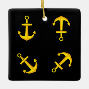 Ornement En Céramique Ensemble d'Ancres en bateau doré