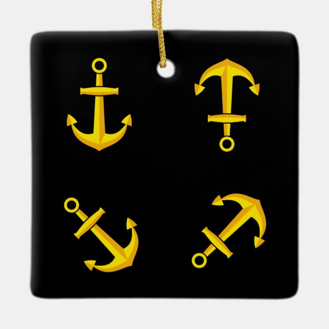 Ornement En Céramique Ensemble d'Ancres en bateau doré (Devant)