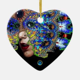 Ornement En Céramique EPHÉMÉRAL, Rubis rouge, Coeur saphir bleu