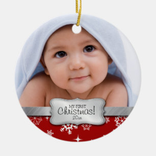 Ornement En Céramique Ęr Noël du bébé.  Ajoutez votre photo