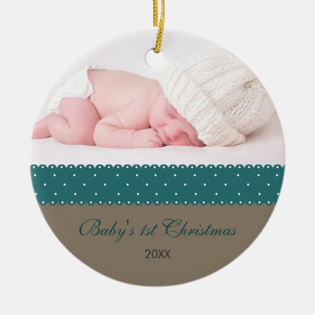 Ornement En Céramique Ęr Noël du bébé - ruban (gris) (Devant)