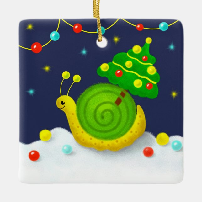 Ornement En Céramique Escargot avec arbre de Noël (Devant)