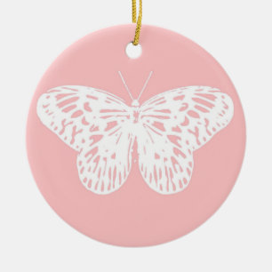 Ornement En Céramique Esquisse de papillons, rose et blanc