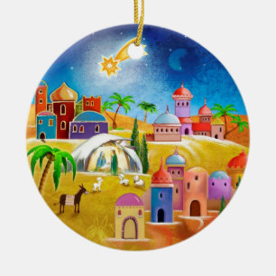 Ornement En Céramique Étoile au-dessus d'ornement de Noël de Bethlehem