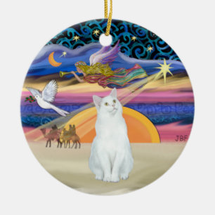 Ornement En Céramique Étoile de Noël - Chat blanc (SH américain)