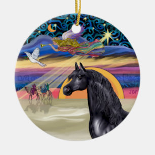 Ornement En Céramique Étoile de Noël - Cheval arabe (noir)