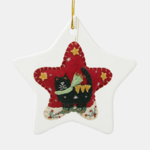 Ornement En Céramique Étoile de Noël de Kitty Main-ouvrée par feutre