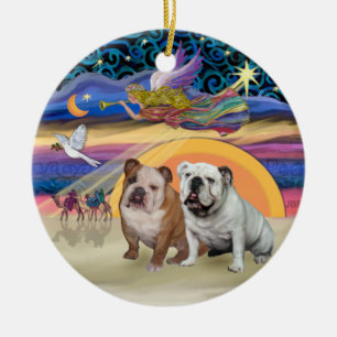 Ornement En Céramique Étoile de Noël - Deux bouledogues anglais