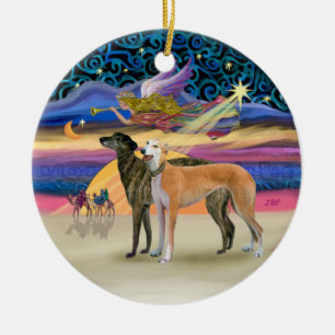 Ornement En Céramique Étoile de Noël - Deux Greyhounds